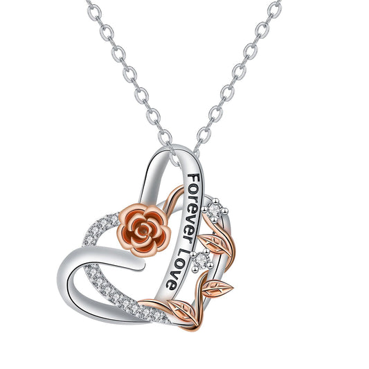 Copper With Silver/Rosegold Plated Heart Pendant Necklace