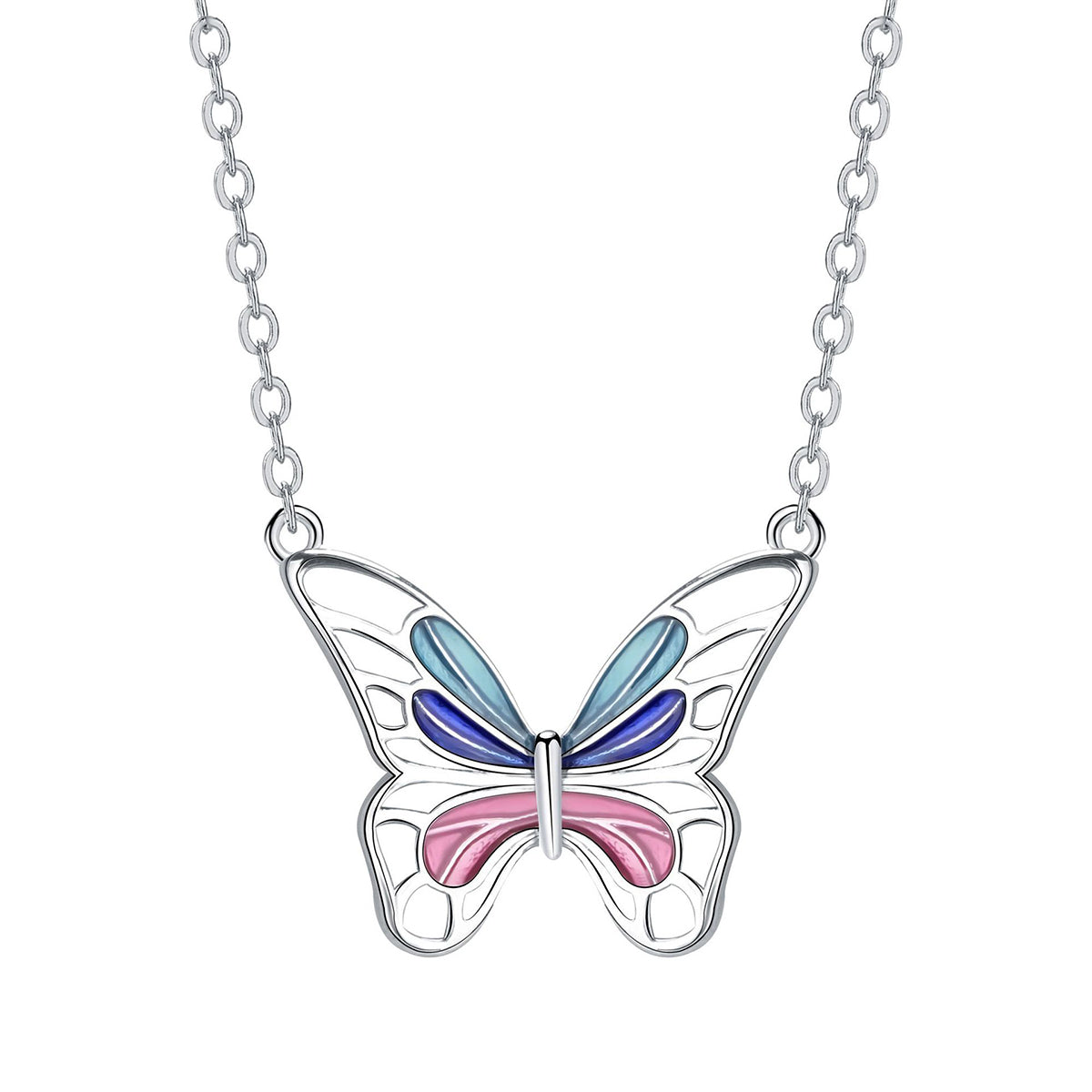 Copper With Silver Plated Butterfly Pendant Necklace
