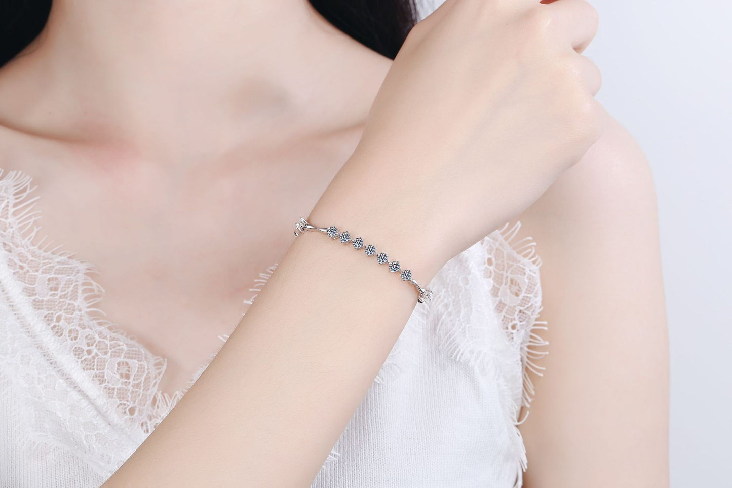 925 Sterling Silver Adjustable Moissanite Bracelet for Women Girl