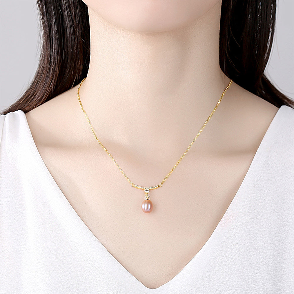 925 Sterling Silver Natural Pearl Drop Necklace Fashion Jewelry Gift for Women Girls