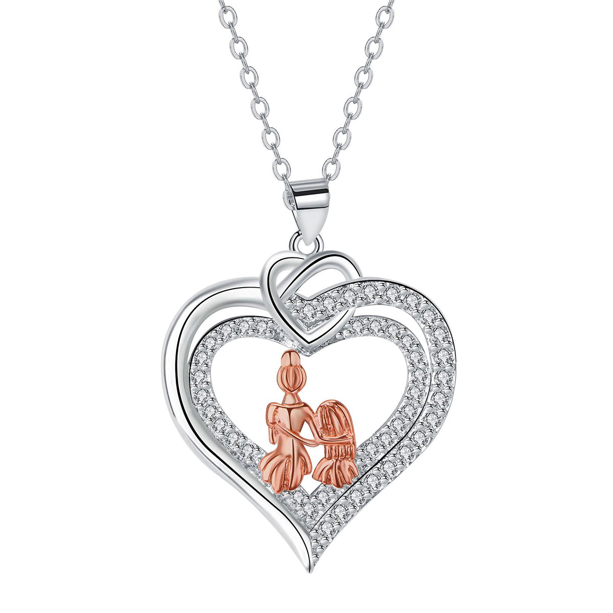 Copper With Silver/Rosegold Plated Heart Pendant Necklace