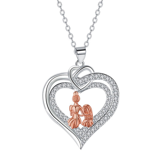 Copper With Silver/Rosegold Plated Heart Pendant Necklace