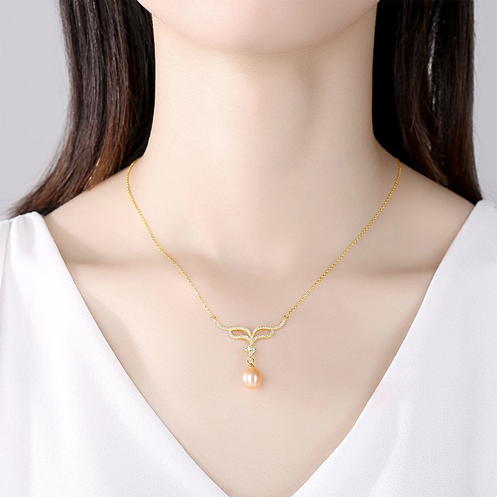925 Sterling Silver Natural Pearl Drop Necklace Fashion Jewelry Gift for Women Girls