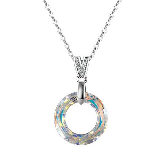 925 Sterling Silver Crystal Circle Necklace