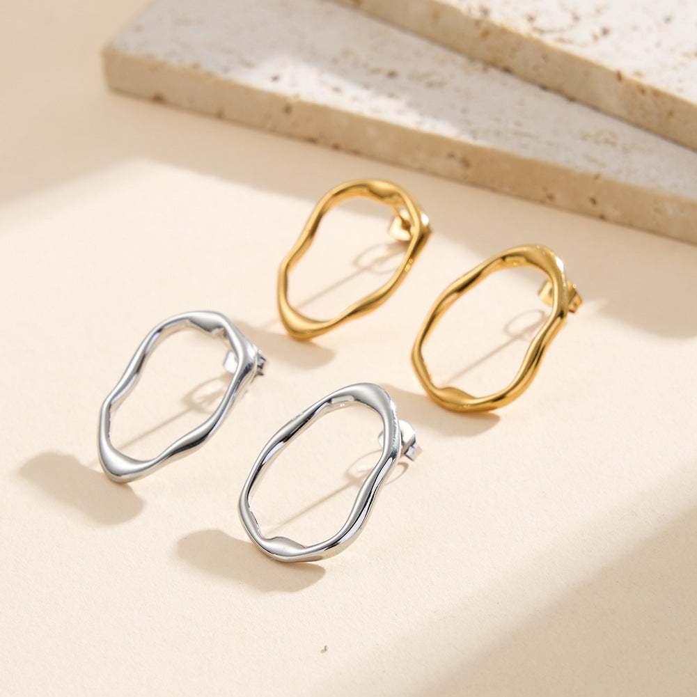 Gold Plated Stainless Steel Organic Irregular Wavy Open Hoop Stud Earrings