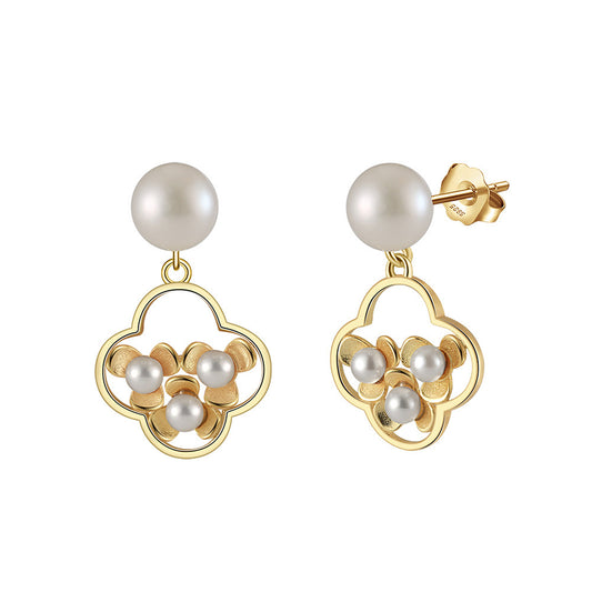 925 Sterling Silver Natural Pearl Earrings Fashion Jewelry Gift for Women Girl