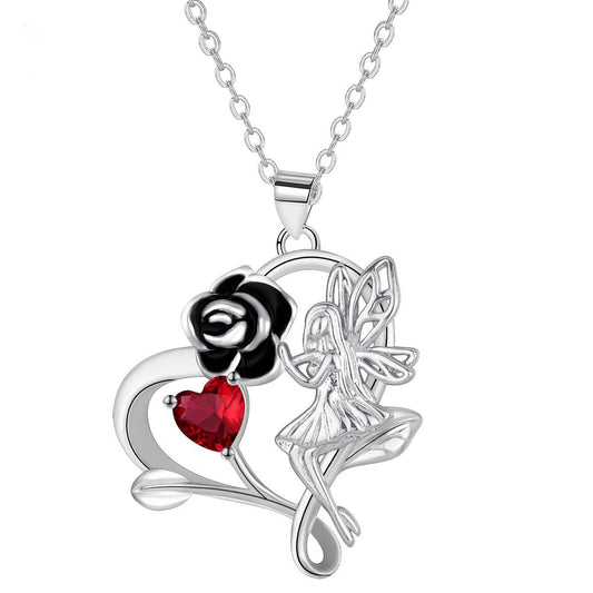 Copper With Silver Plated Flower Fairy Pendant Necklace for Women