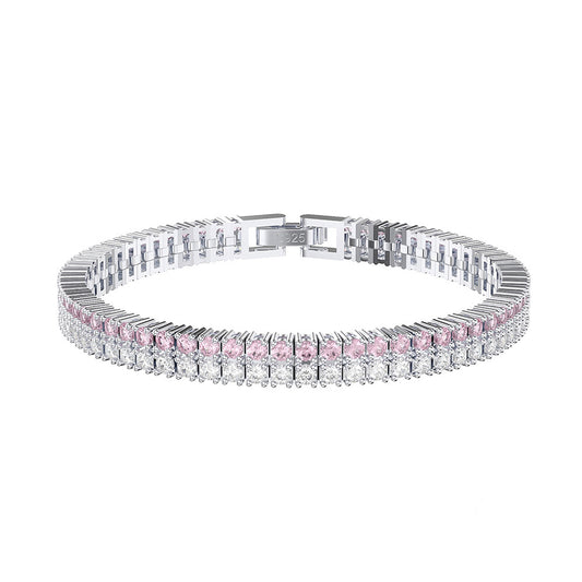 925 Sterling Silver 2mm Tennis Double Layer Bracelet
