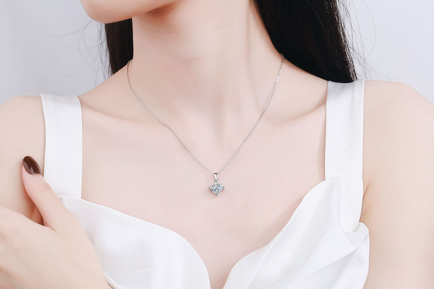 925 Sterling Silver Princess Cut Moissanite Pendant Necklace