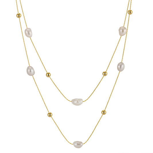 925 Sterling Silver Natural Pearl Necklace Fashion Jewelry Gift for Women Girls