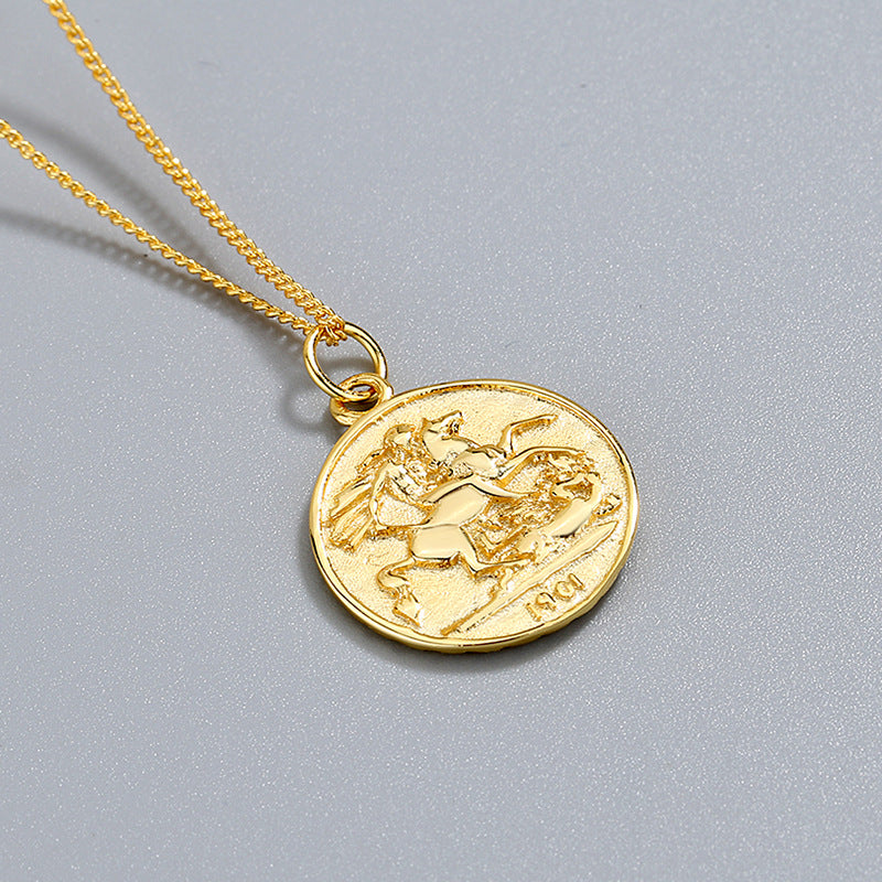 925 Sterling Silver Fashion 18K Gold Plated Coin Necklace