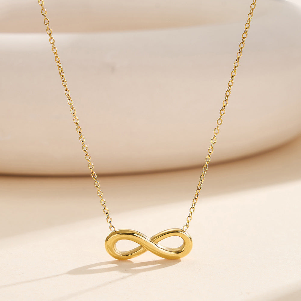 Gold Stainless Steel Polished Infinity Symbol Necklace, Smooth Hollow 8 Shape Infinity Charm Cable Chain