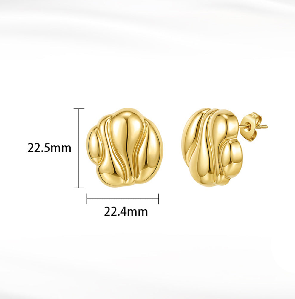 Stainless Steel Gold Plated Textured Wavy Dome Stud Earrings