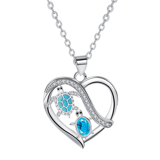 Copper With Silver Plated Heart Turtles Pendant Necklace