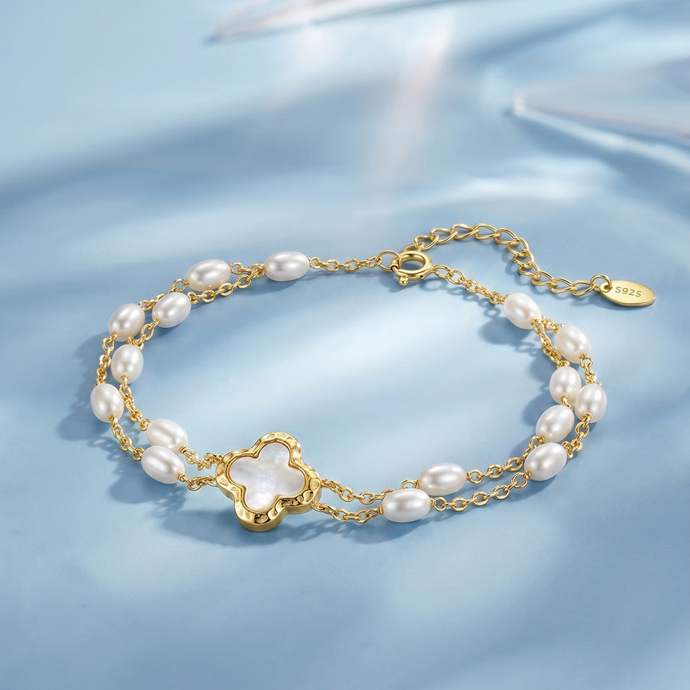 Pulsera de perlas de plata de ley 925, joyería de moda, regalo para mujeres y niñas.