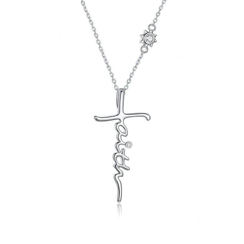 Collar con colgante de cruz de fe en plata de ley 925