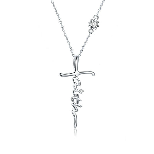 Collar con colgante de cruz de fe en plata de ley 925