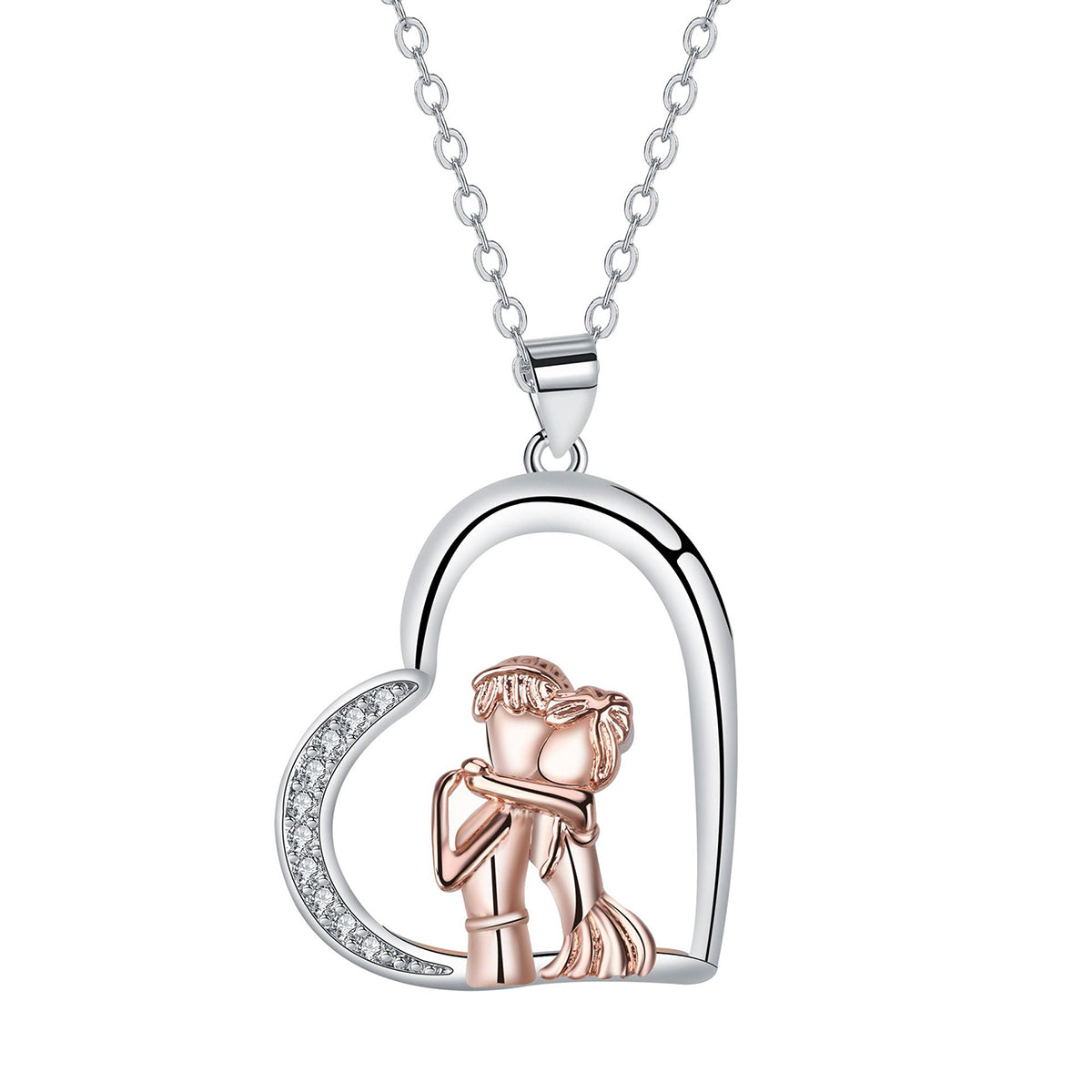 Copper With Silver/Rosegold Plated Heart Pendant Necklace