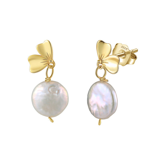 925 Sterling Silver Natural Pearl Earrings Fashion Jewelry Gift for Women Girl