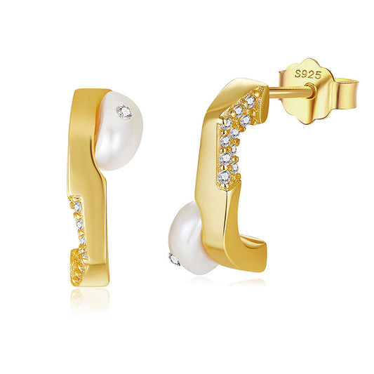 925 Sterling Silver Natural Pearl Earrings Fashion Jewelry Gift for Women Girl