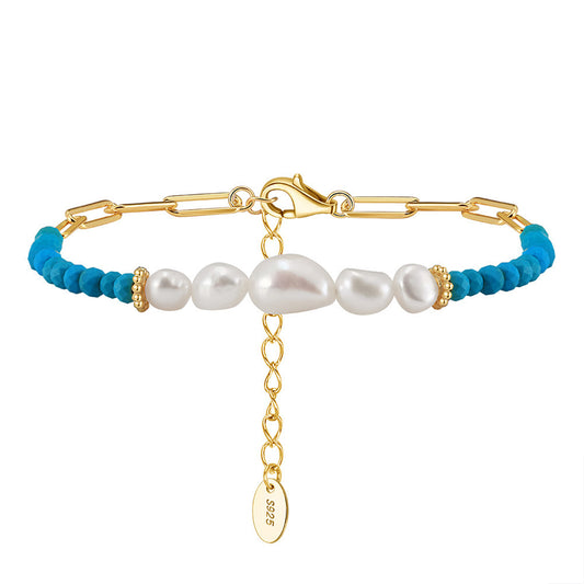 925 Sterling Silver Pearl Bracelet Fashion Jewelry Gift for Women Girls