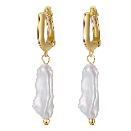 925 Sterling Silver Natural Pearl Huggie Earrings Fashion Jewelry Gift for Women Girl