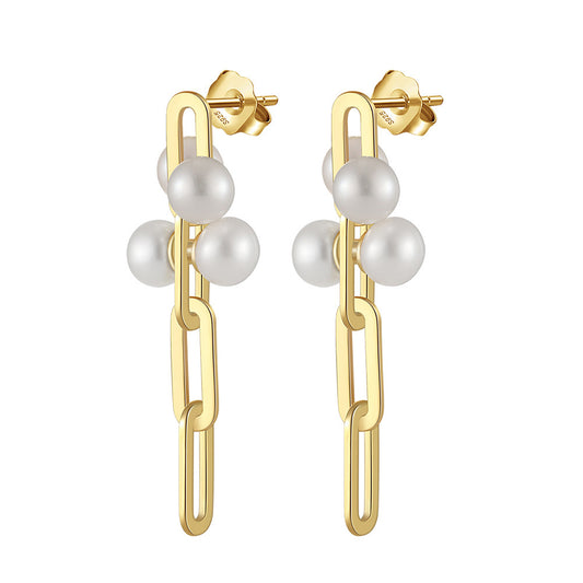 925 Sterling Silver Natural Pearl Huggie Earrings Fashion Jewelry Gift for Women Girl