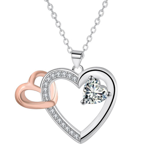 Copper With Silver/Rosegold Plated Hearts Pendant Necklace for Women