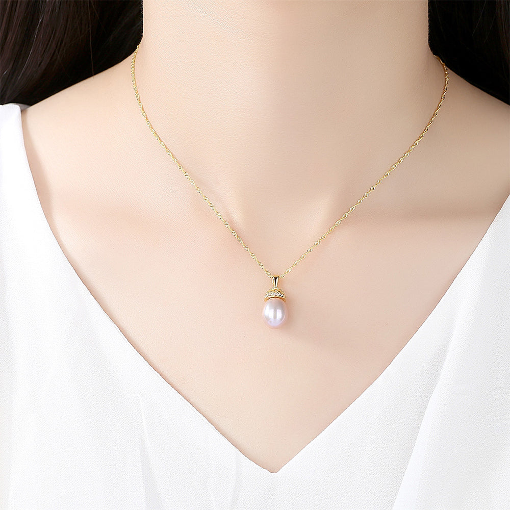 925 Sterling Silver Natural Pearl Drop Necklace Fashion Jewelry Gift for Women Girls
