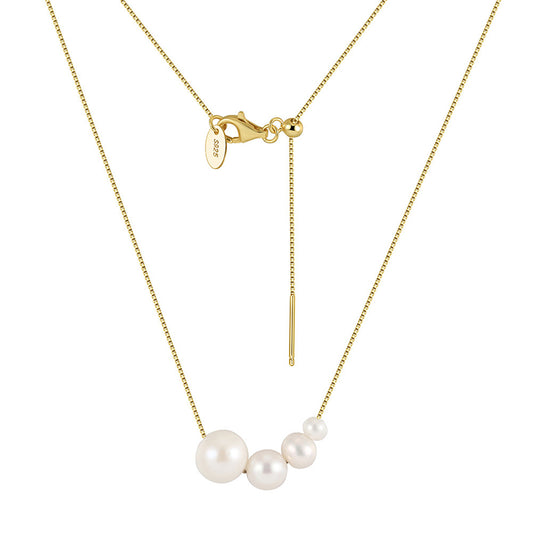 925 Sterling Silver Natural Pearl Necklace Fashion Jewelry Gift for Women Girls