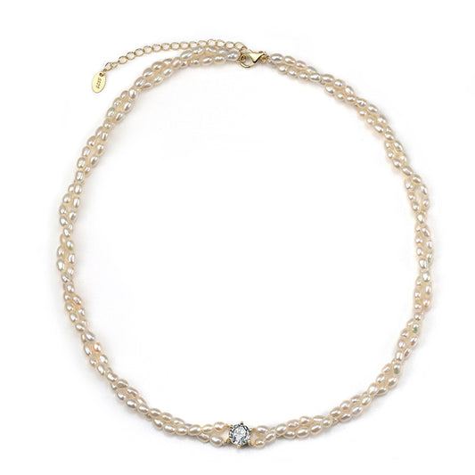 925 Sterling Silver Natural Pearl Necklace Fashion Jewelry Gift for Women Girls