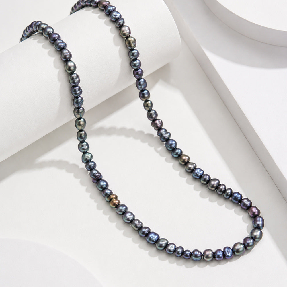 Dark Peacock Iridescent Baroque Freshwater Pearl Choker, Multicolor Dark Hued Organic Pearls Gold Plated Adjustable Chain