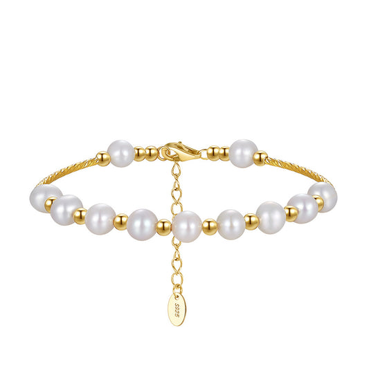 925 Sterling Silver Pearl Bracelet Fashion Jewelry Gift for Women Girls
