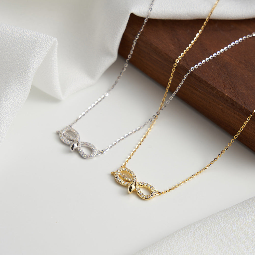 Gold Stainless Steel Snake Knot Pendant Necklace, Pave CZ Inlaid Twisted Snake Design on Dainty Cable Chain