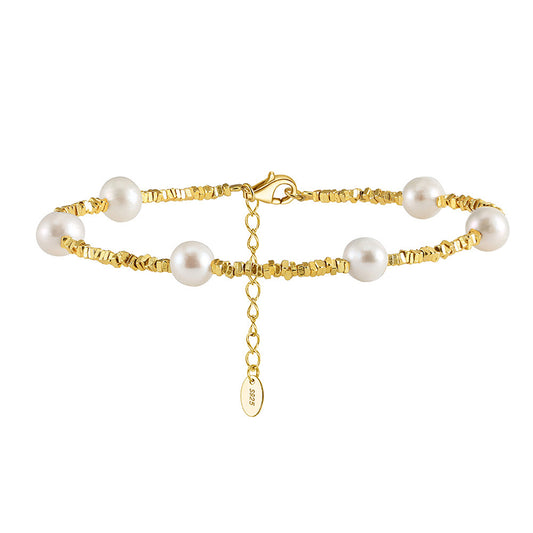 925 Sterling Silver Pearl Bracelet Fashion Jewelry Gift for Women Girls