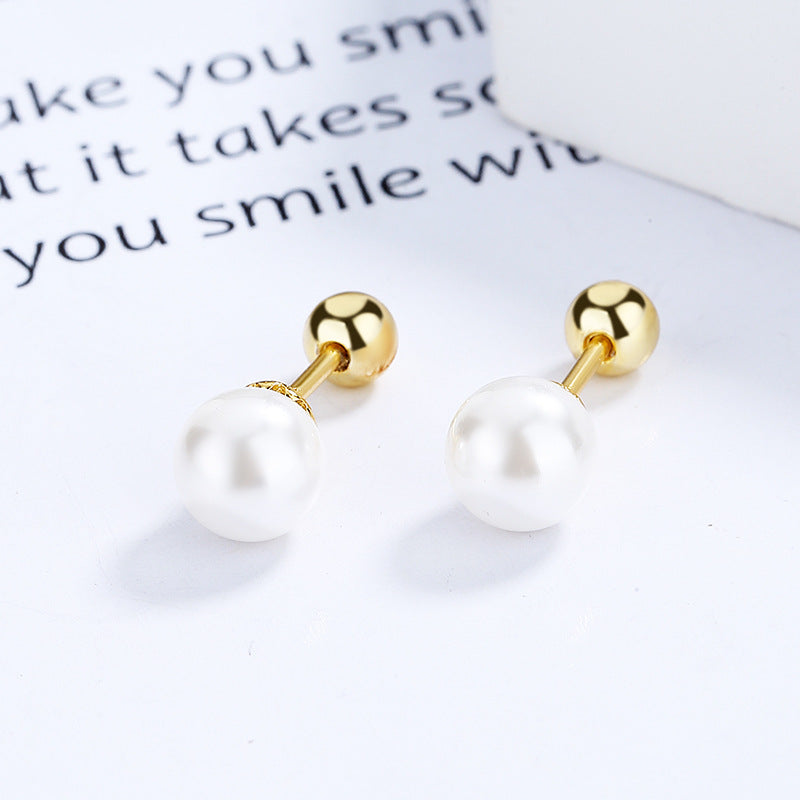 925 Sterling Silver Pearl Screw Back Stud Earrings