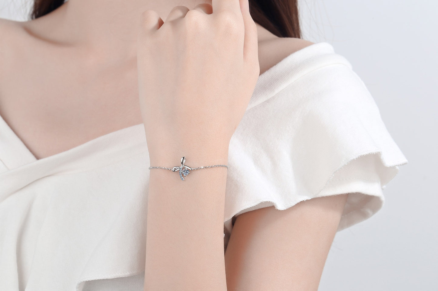 925 Sterling Silver Adjustable Moissanite Bow Bracelet for Women Girl