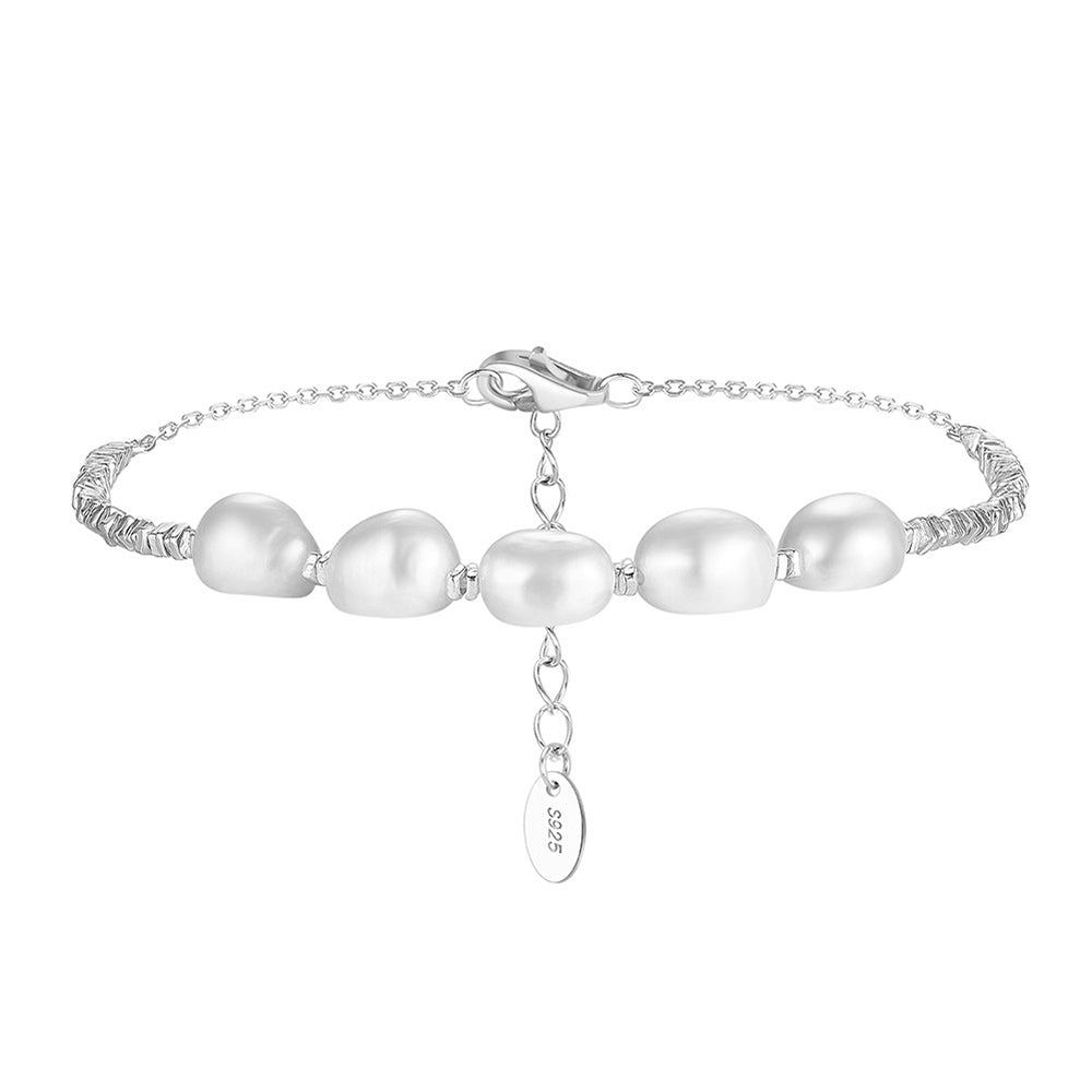 925 Sterling Silver Pearl Bracelet Fashion Jewelry Gift for Women Girls