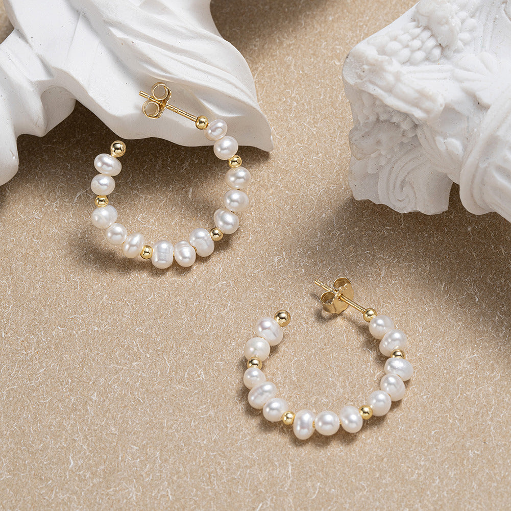 925 Sterling Silver Natural Pearl Earrings Fashion Jewelry Gift for Women Girl