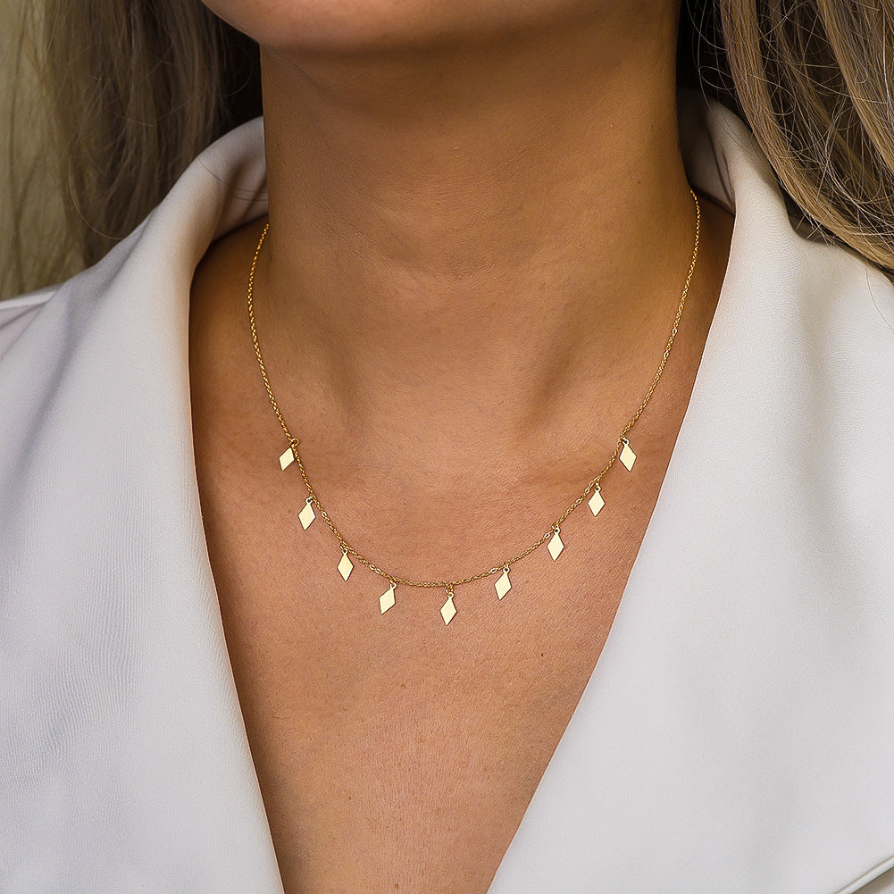 Stainless Steel Dangling Rhombus Charm Necklace, Gold Plated Multi Diamond Shape Pendant Chain, Minimalist Geometric Station Necklace for Women