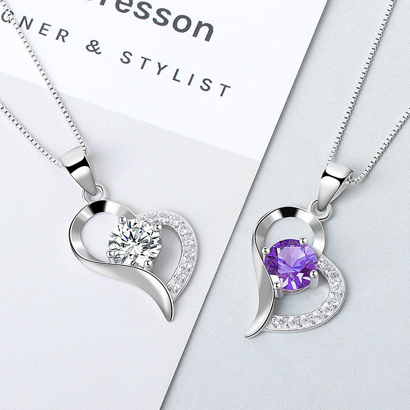 925 Sterling Silver Fashion Zircon Heart Necklace