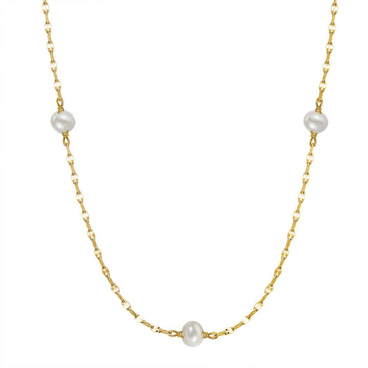 925 Sterling Silver Natural Pearl Necklace Fashion Jewelry Gift for Women Girls