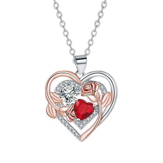 Copper With Silver/Rosegold Plated Heart Pendant Necklace