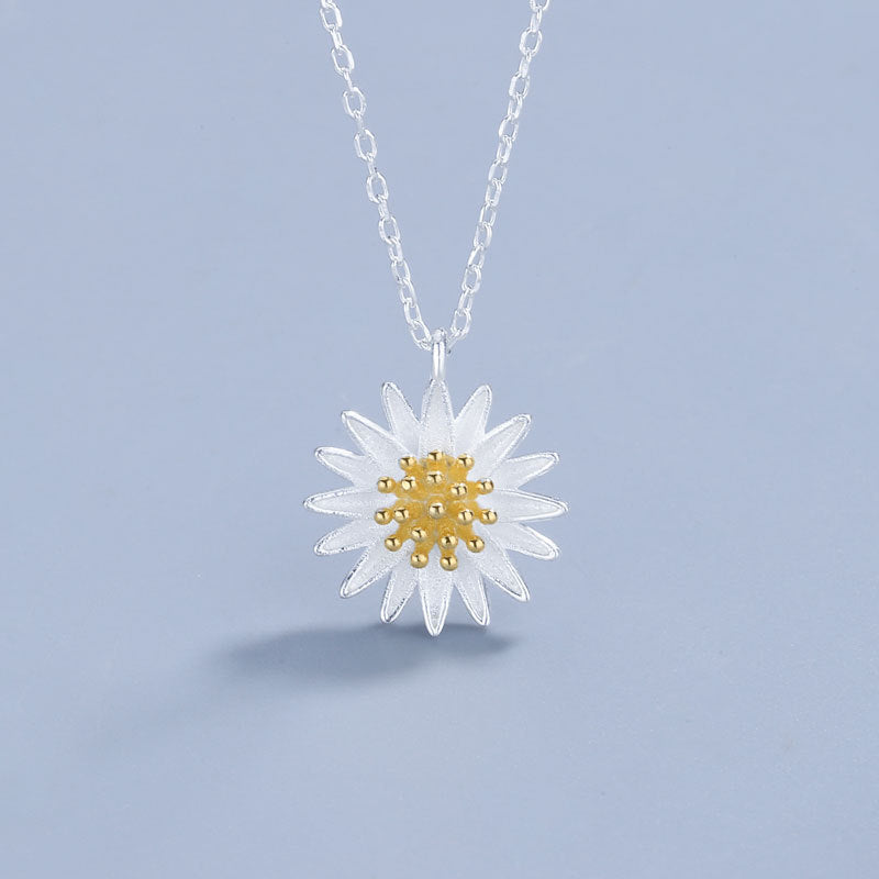 925 Sterling Silver Fashion Sunflower Pendant Necklace