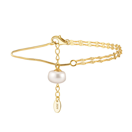 925 Sterling Silver Pearl Bracelet Fashion Jewelry Gift for Women Girls