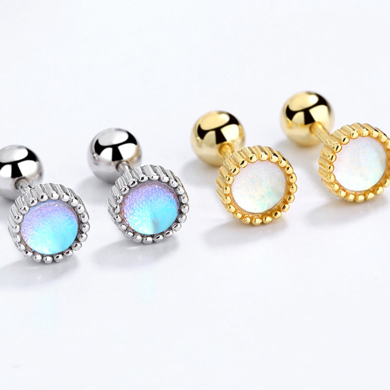 925 Sterling Silver Moonstone Screwed Earrings