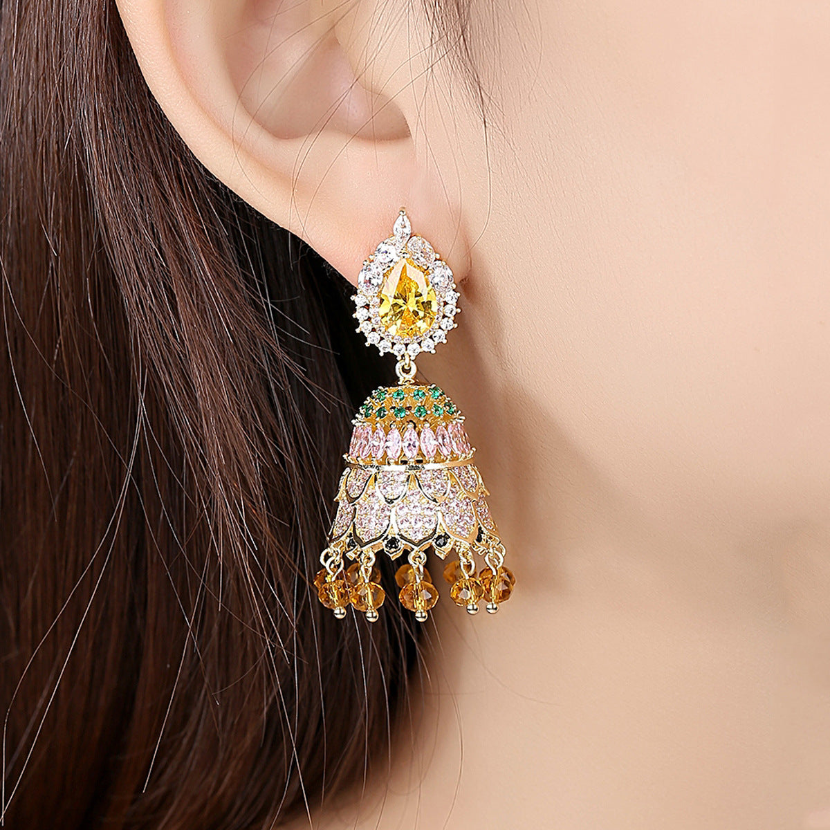 Copper With Gold Plated Fashion Jewelry Earrings