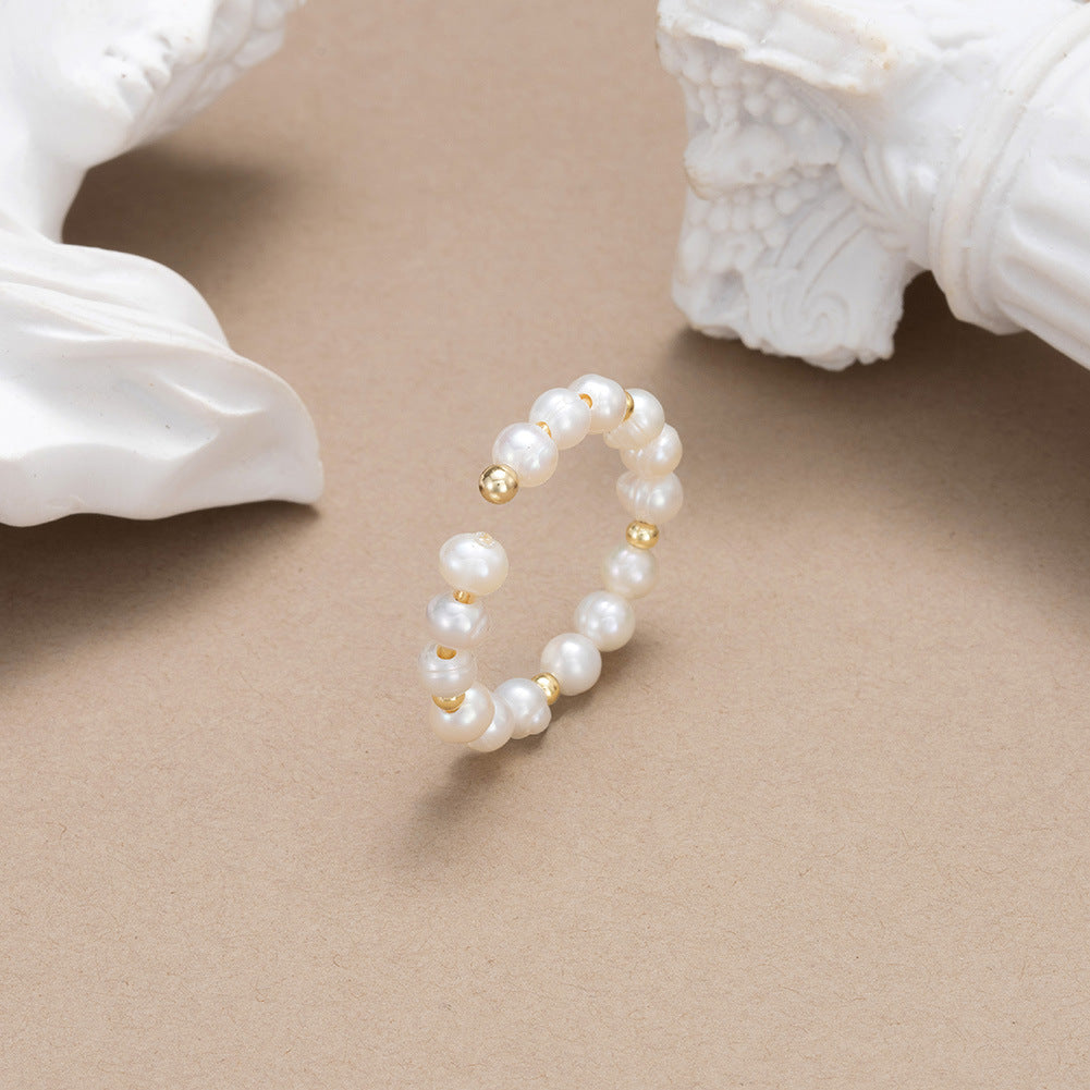 Anillo de perla natural de plata de ley 925, joyería de moda, regalo para mujeres y niñas.