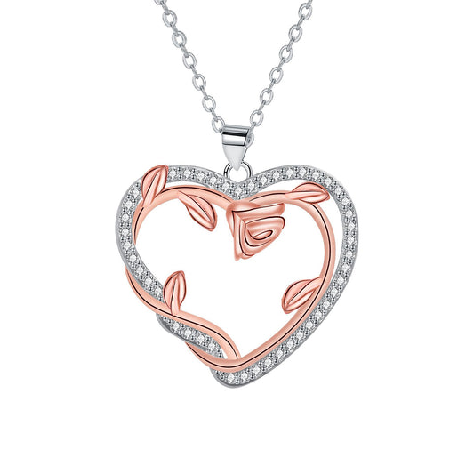 Copper With Silver/Rosegold Plated Heart Pendant Necklace