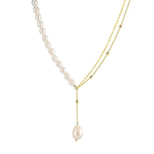 925 Sterling Silver Natural Pearl Necklace Fashion Jewelry Gift for Women Girls